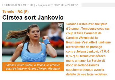 Francezii&nbsp;la picioarele lui Carstea! L'Equipe:&nbsp;"Sorana nu inceteaza sa ne uimeasca!"
