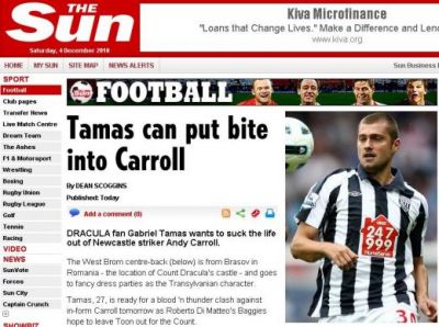 
	TheSun, cel mai tare ziar din Anglia, i-a gasit o noua porecla lui Tamas: "DRACULA!"
	
