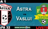 
	Un gol in minutul 94 o scoate pe FC Vaslui din lupta pentru titlu! Kuciak isi ingoapa echipa! Astra 1-1 Vaslui!
