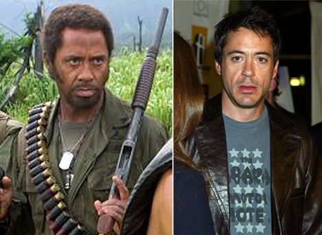  Robert Downey Jr  a renuntat la costumul de otel pentru o aparitie inedita in Tropic Thunder, in rolul unui soldat de culoare. In timpul filmarilor, actorul a pastrat machiajul pentru ca intra mai bine in pielea personajului.