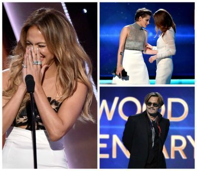 Kristen Stewart, la un pas de accident vestimentar, Jennifer Lopez, gafa pe scena, iar Johnny Depp a tinut un discurs incoerent. Cele mai bizare momente de la Hollywood Film Awards