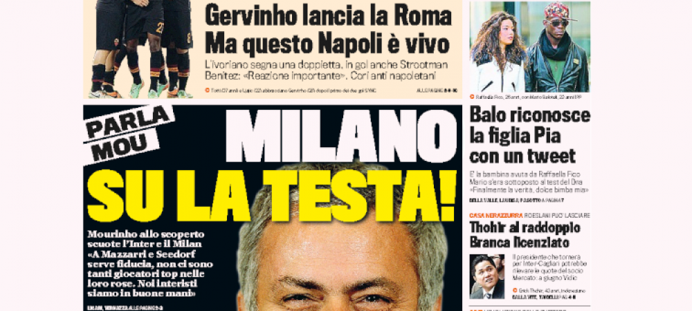 <span style="color:#f00;">"Sa fim seriosi. Cum sa faca Milan si Inter asta?"</span> Declaratia lui Mourinho care a ajuns pe primele pagini in toata Italia