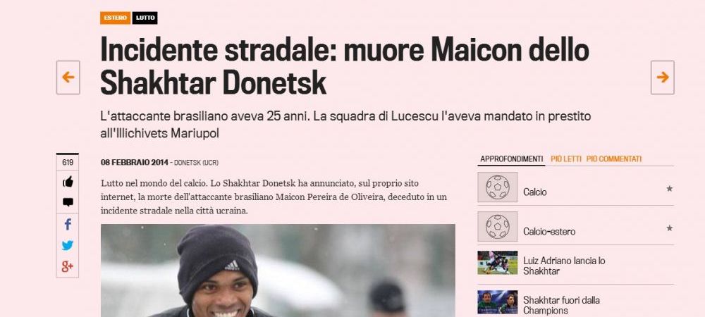 <span style="color:#f00;">Moartea tragica a lui Maicon a facut inconjurul lumii. </span>Mesajul in lacrimi al unui super jucator de la Chelsea pentru fostul stelist