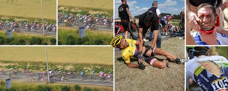 HAOS in Turul Frantei! <span style="color:#f00;">Ciclistii au cazut ca POPICELE dupa un accident, cursa a fost neutralizata! </span>VIDEO