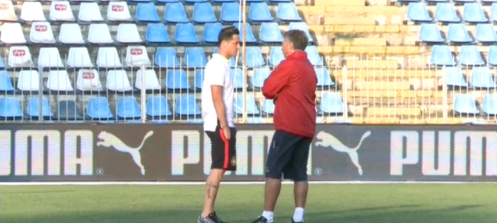<span style="color:#f00;">Imaginea zilei inaintea SuperCupei Romaniei! </span>Stelistii erau pe teren, Dan Petrescu a aparut si s-a dus la Radoi! Vezi momentul