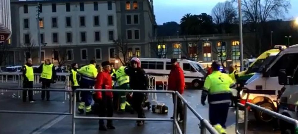 <span style="color:#f00;">Ciocniri violente intre fani si fortele de ordine inainte de Bilbao - Marseille! </span>Un steward, injunghiat in gat de suporterii lui O.M