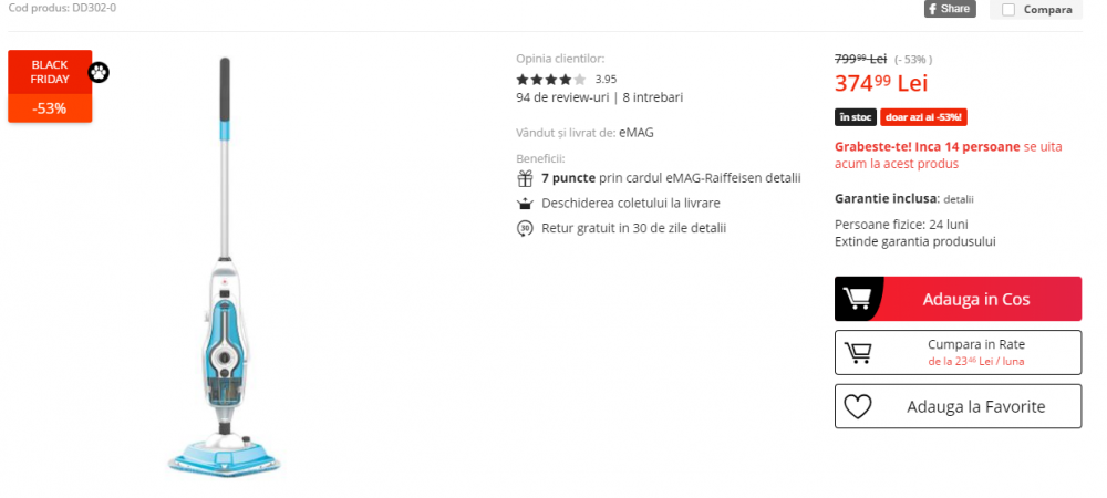 <span style="color:#f00;">Renunta la mop si la galeata! Cumpara un aparat de curatat cu abur, cu 53% REDUCERE!</span> Fii cu ochii pe toate OFERTELE de Black Friday de la eMAG