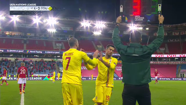 Bine ca l-a bagat! :) <span style="color:#f00;">Alibec, trimis in teren in prelungiri, cand scorul era deja 4-0 cu Norvegia</span>