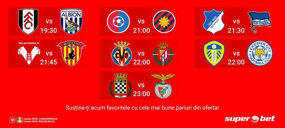 (P) Campionatele mari au azi ultimele meciuri din etapă! Începem săptămâna cu Villarreal, Hoffenheim și Leicester