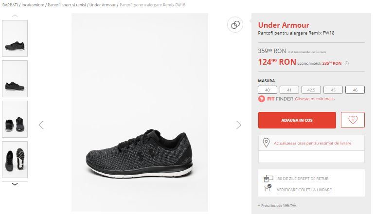 <span style="color:#f00;">Pantofi pentru alergare Under Armour, la super reducere!</span> 124.99 LEI, de la 359.99, doar de Black Friday la Fashion Days