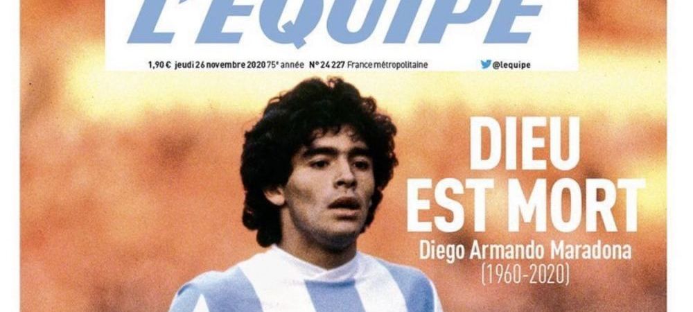 <span style="color:#f00;">"Dumnezeu a murit!"</span> Prima pagina COLOSALA a L'Equipe dupa moartea lui Maradona! Cum va fi publicat ziarul joi