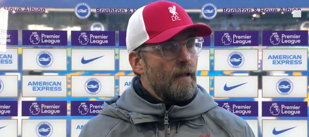 "A fost offside cu subratul, cu sigla clubului. Un deget? Normal ca e!" Klopp, FURIOS dupa meciul cu Brighton! A facut EXACT ca Petrescu, apoi s-a luat de reporter: <span style="color:#f00;">"Vrei sa scoti un titlu de la mine!" </sp