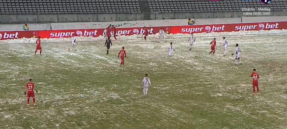 Teren IMPOSIBIL pentru FCSB!<span style="color:#f00;"> Cum arata gazonul de la Pitesti dupa ce a nins toata ziua</span>