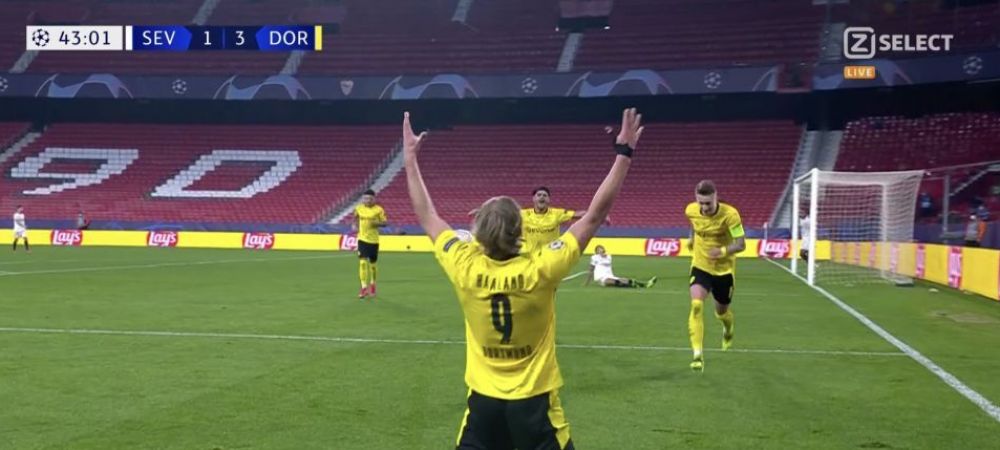 FOC! Trage HAALAND! <span style="color:#f00;">Pustiul asta e EXTRATERESTRU: a dat doua goluri cu Sevilla si are cifre MONSTRUOASE in doar un an si jumatate de Champions League </span>