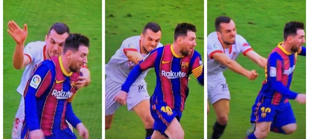 <span style="color:#f00;">Sunt imaginile care au ajuns in toata lumea! Messi, IMPOSIBIL de oprit si cand te arunci cu BRATELE dupa el</span>! Chiar e SUPERMAN! Cum a marcat cu Sevilla