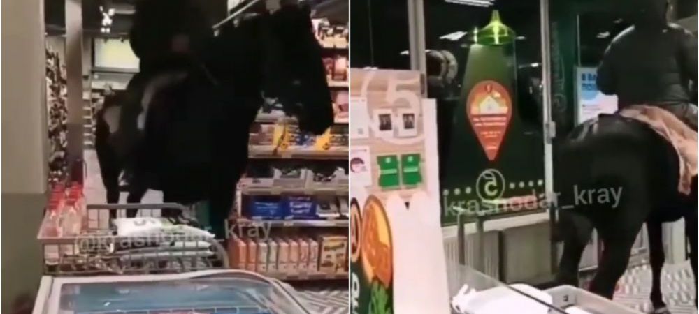 <span style="color:#f00;">A intrat pe cal in supermarket si s-a apucat de cumparaturi!</span> Imaginile care fac inconjurul lumii! Ce a putut sa urmeze