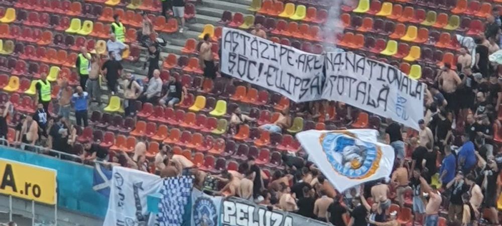 <span style="color:#f00;">„Șoc! Eclipsă totală / V-a cam luat valu', Viitoru' nu e Faru'!” </span>Dispută aprinsă între galerii pe Arena Națională 