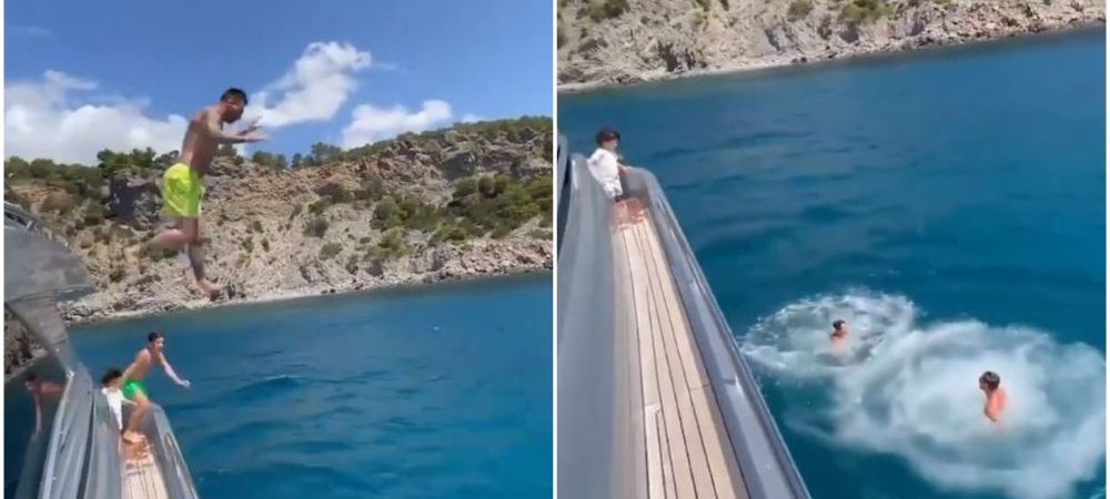 <span style="color:#f00;">Messi face spectacol și în vacanță! </span>A sărit în apă de la etajul unui yacht, alături de fiul său 