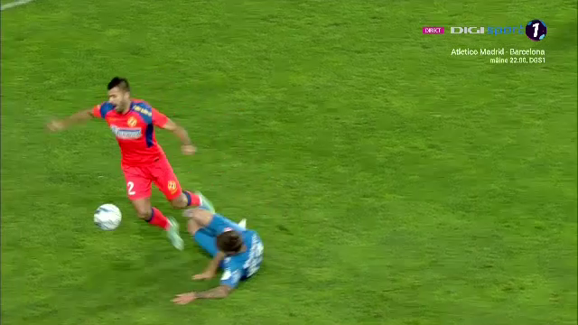 FCSB, avantaj din minutul 8! Un jucător de la Chindia a fost eliminat după o intrare dură la Crețu