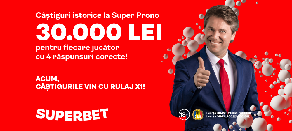 (P) Răspunsurile corecte la 4/4 întrebări SuperProno au adus câte un SuperCâștig de 30.000 de lei pentru 2 jucători!